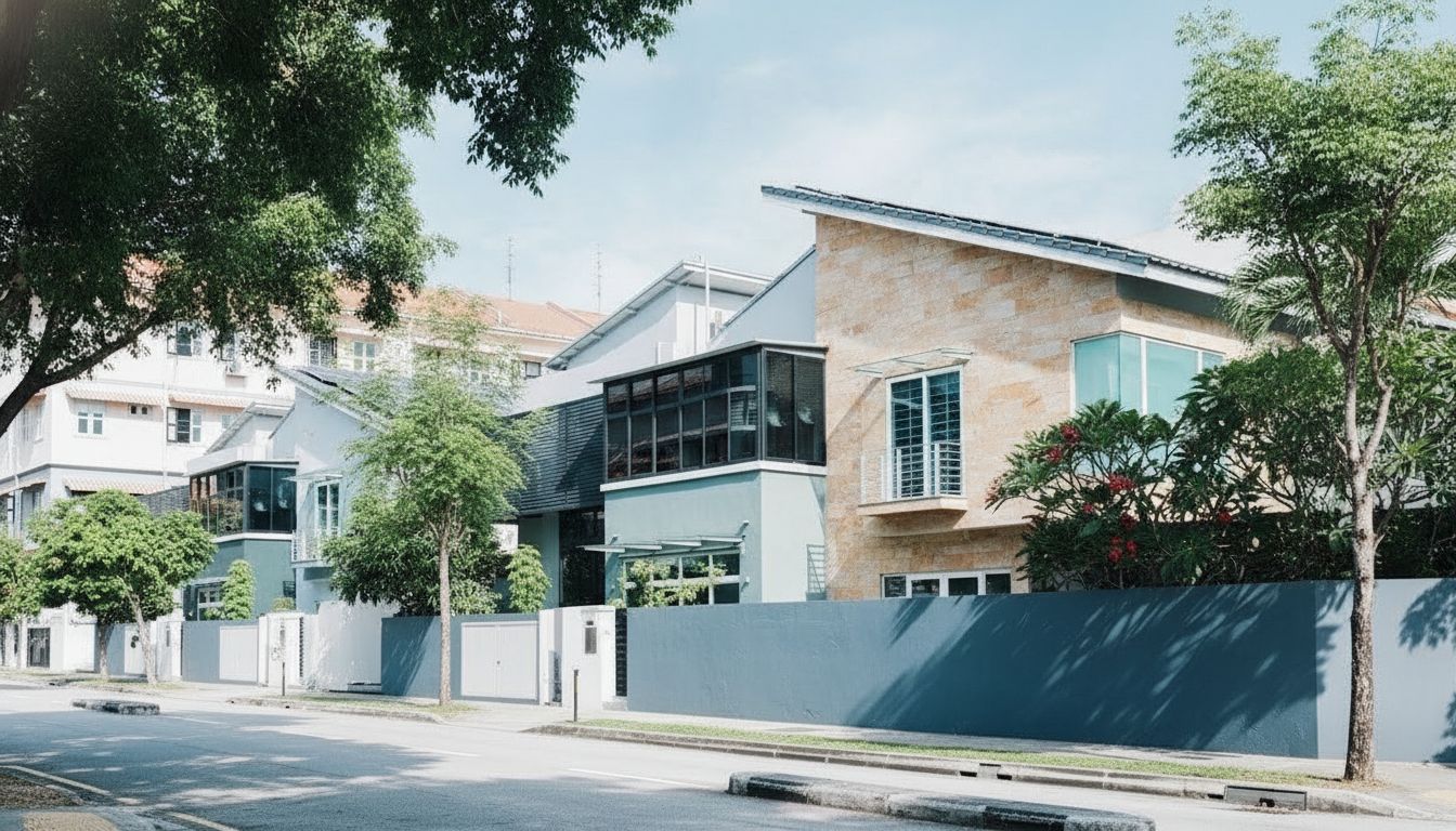 Modern minimalist terrace house row in a District 15 neighbourhood