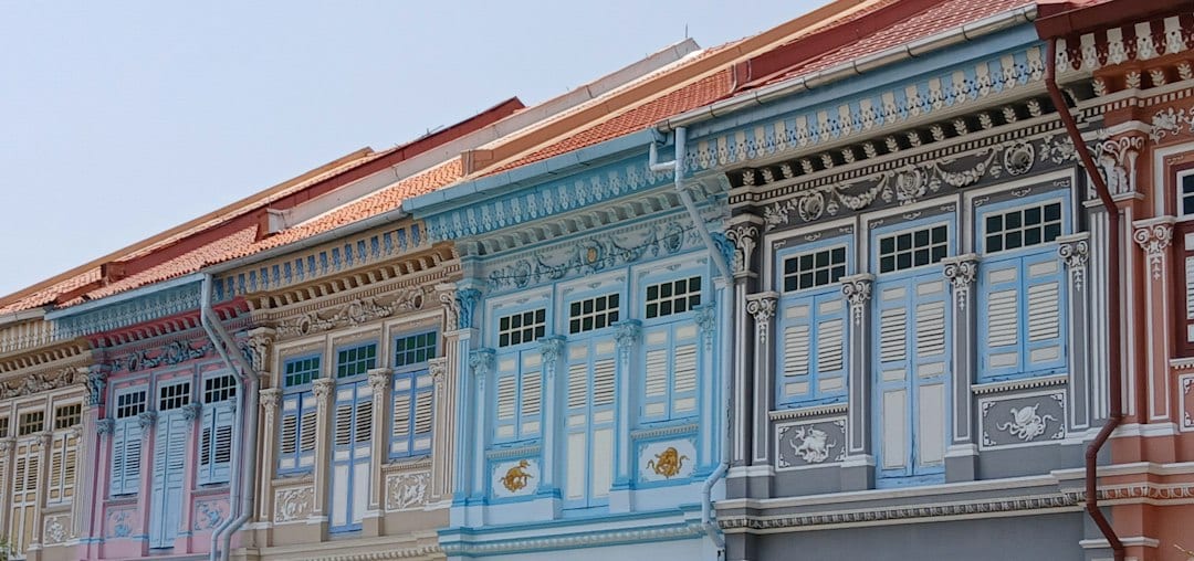 Colourful Peranakan-style shophouses along a Telok Kurau street